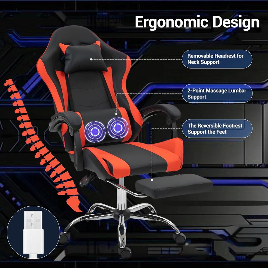 Gaming Chair With Massage Lumb - Massage 评论和价格